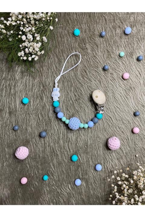 babykitsforyou Rabbit Silikon Emzik Askısı / Emzik Zinciri Blue