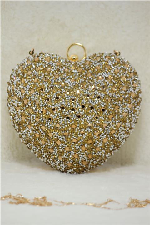 Modames Kadın Altın Taşlı Abiye Çanta