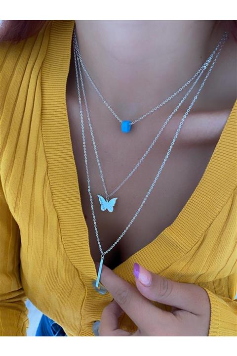 Haydigidiyo Pul Kelebek Kolye Üçlü Gümüş