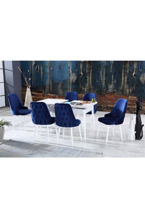 Ervo Minor Lacivert Salon Mutfak Yemek Masa Takımı 6 Sandalyeli