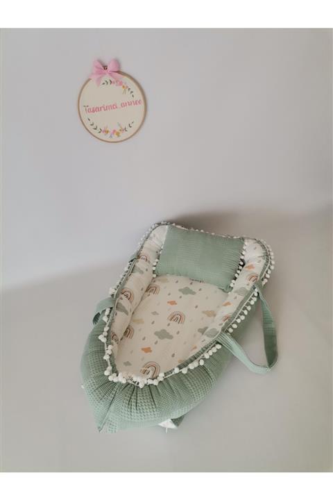tasarımcı anne Babynest Yeşil Pike - Gökkuşaklı Müslin