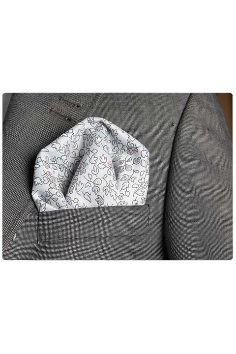 Exve Exclusive Erkek Gri Yaprak Desen Yaka Cep Mendili