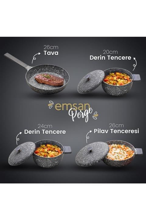 Emsan Perge 7 Parça Döküm Granit Tencere Seti