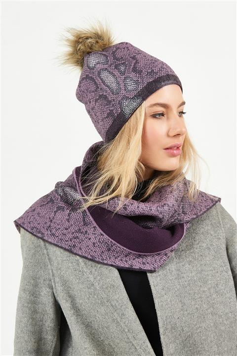 POSUSS Kadın Mor Yılan Baskılı Ponponlu Akrilik  Bere  512