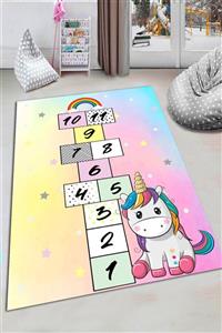 WOOLLY HOME COLLECTİON Ünicorn Seksek Desenli Çocuk Odası Halısı  Wlly1176