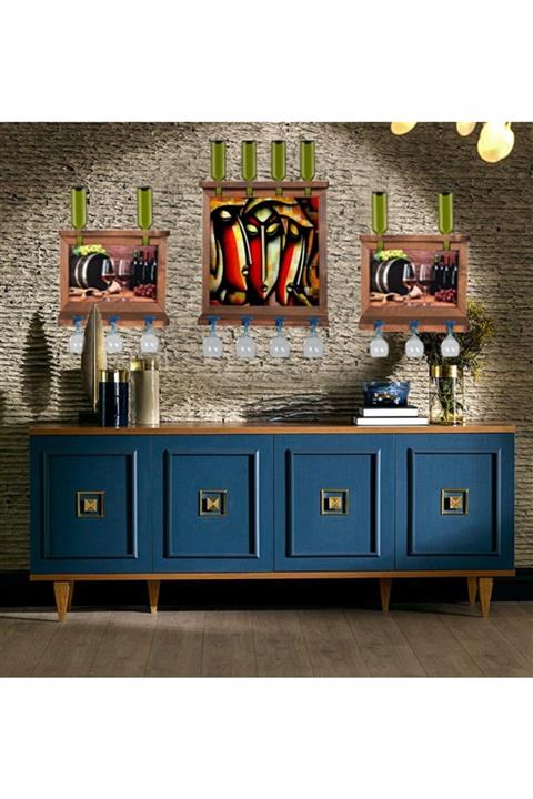 Bahat Tablolu Ahşap  Salon Bar Mutfak Duvar Dekoru 3 Lü Set