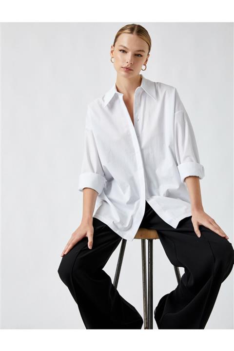 Koton Uzun Kollu Oversize Gömlek Pamuklu