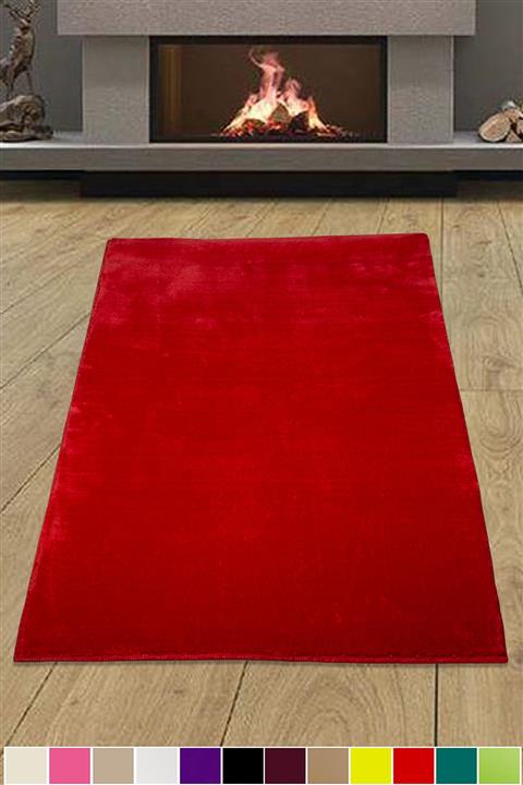 Bonny Home Elite Kırmızı Peluş Halı Kaymaz Taban Kesme Puf Puf Yolluk - Ebat Seçenekli -