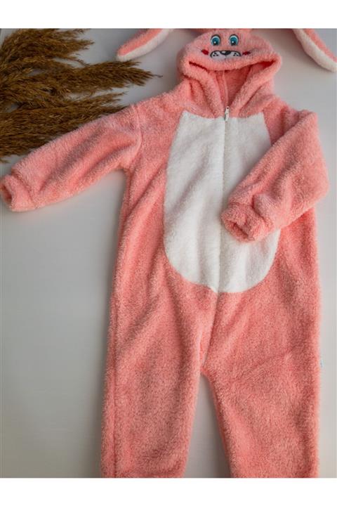 Cix Bebe Tavşan Kulaklı Kız Bebek Tulum Somon