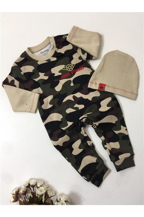 Alpbebe Erkek Haki Kamuflajlı Tulum Set  2 Parça