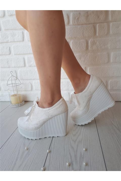 Modavien Kadin Beyaz Dolgu Topuk 11 Cm Gelin Ayakkabisi