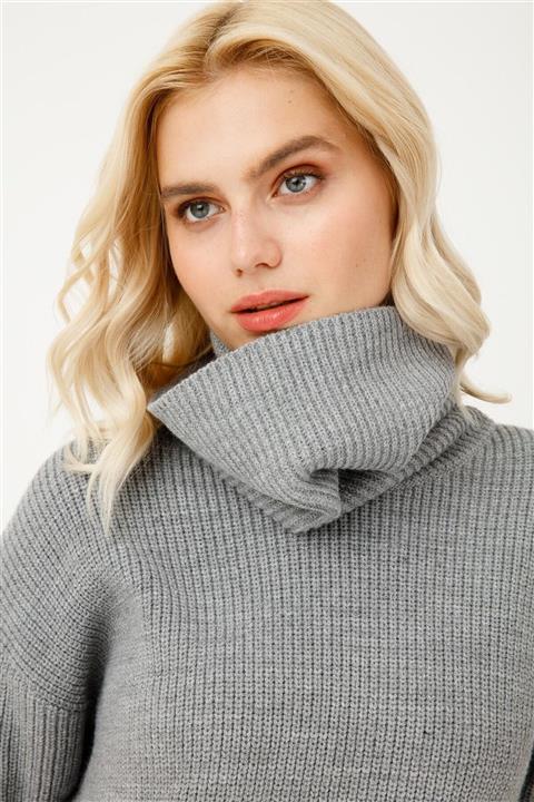 Tığ Triko Salaş Yaka Cep Detaylı Tunik Gri