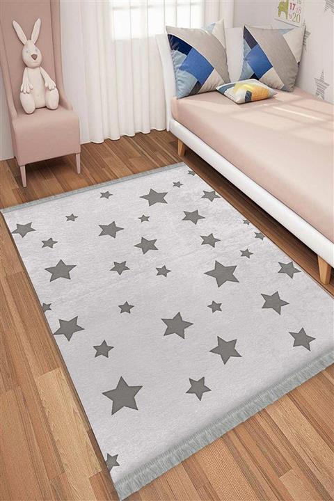 KIVIRCIK HALI Yıkanabilir Pamuk Taban Saçaklı Yıldız Desenli Çocuk Şönil Kilim Halı 80x300 Is-809-a