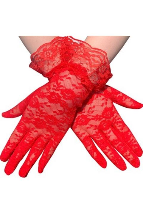 3balışveriş Kırmızı Dantelli Eldiven Yetişkin