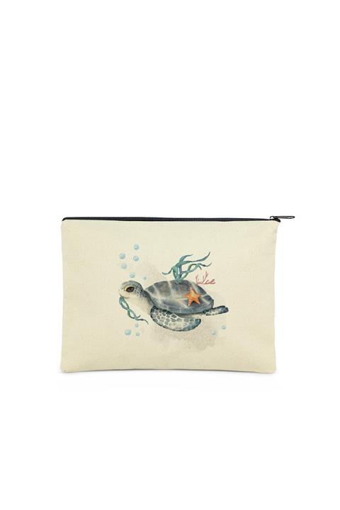 Çınar Bez Çanta Clutch Su Kaplumbağası Kanvas Makyaj Çantası