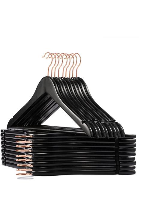 Onouqo Ahşap Askı Siyah Gold Kıyafet,elbise Askısı Gömlek Askısı Pantolon Askısı 24.adet