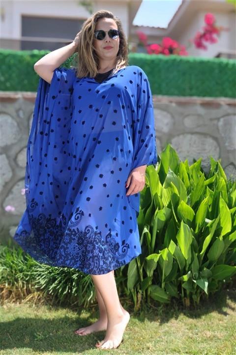 FAZZA FABRİKA Saks Flok Baskı Plaj Elbisesi