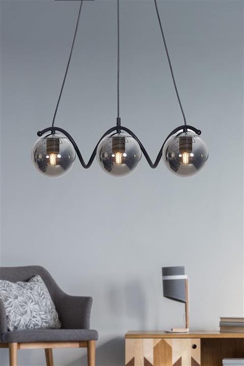 Luzarana Nora 3 Lü Siyah-krom Metal Gövde Füme Camlı Tasarım Lüx Avize