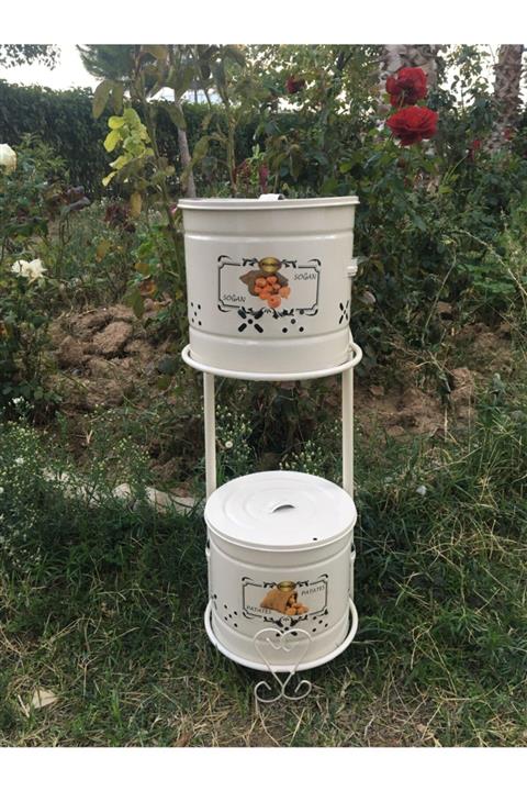 AYHÜMA 2 Katlı Krem Metal Patates Soğanlık