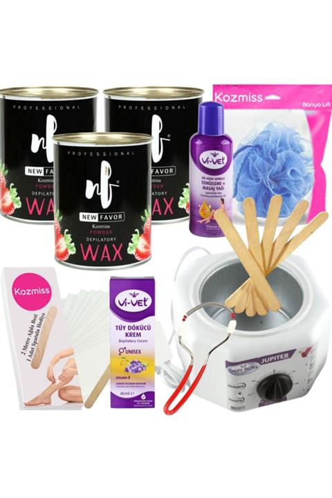Kozmiss Ağda Isıtıcı Makine New Favor 800 Ml Pudralı Konserve Sir Ağda Seti 10 Parça Tüy Dökücü Kremli