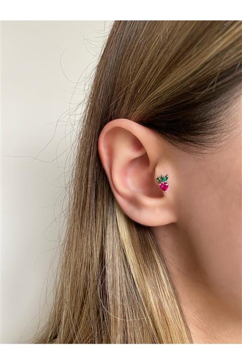 Okkostore Kadın 925 Ayar Gümüş Çilek Tragus Piercing Kıkırdak