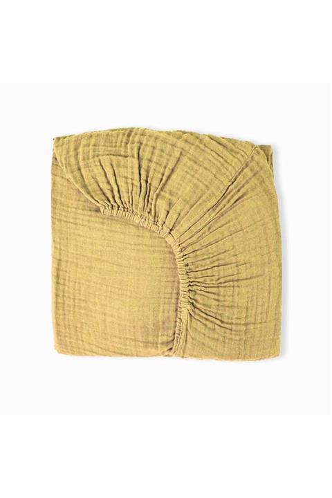 BİRLİK1952 4 Kat Multi Müslin Pamuklu Lastikli Çarşaf Hardal 70x140 Cm