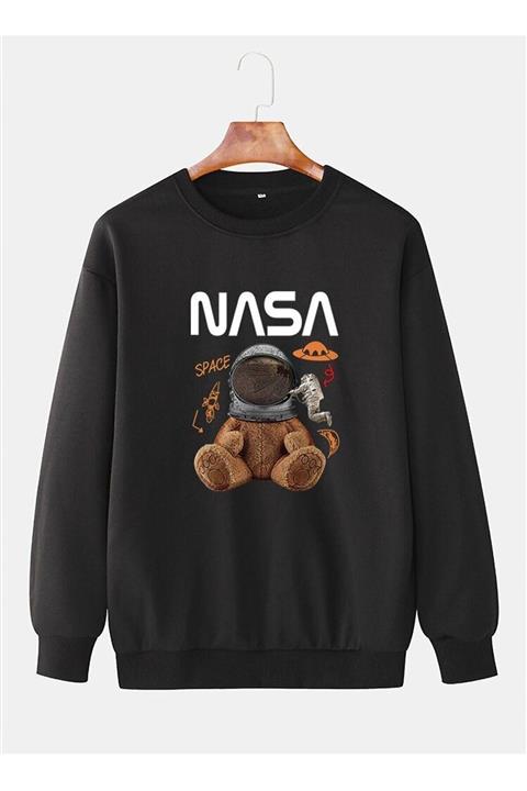Kokina Siyah Unisex Sweatshirt Nasa Baskılı