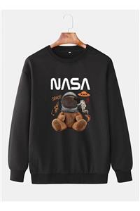 Kokina Siyah Unisex Sweatshirt Nasa Baskılı