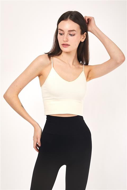 Zaya Korse Dikişsiz Askılı Crop Top Ekru