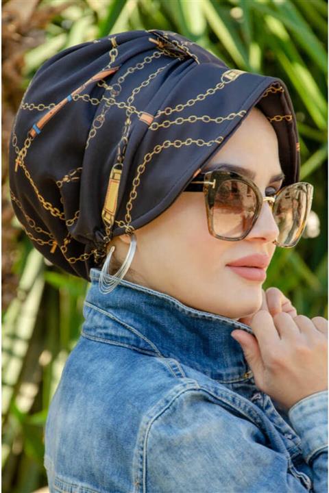 Aişe tesettür Siyah Zincir Şapka Bone