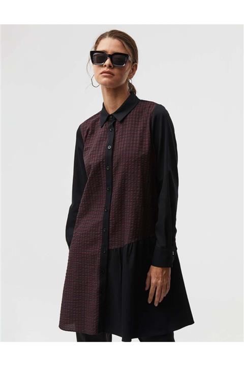 Kayra Parçalı Ekoseli Tunik Siyah-bordo