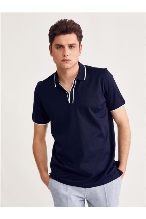 Bisse Ts 20109 Merserize Kendinden Desenli Üstten Patlı Polo Yaka Tshirt
