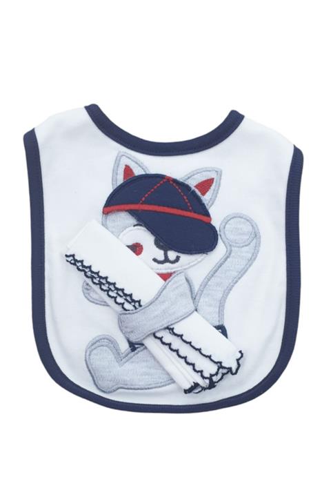 Kardeşler Bebe Ağız Mendilli Kedicik Mama Önlüğü - Lacivert