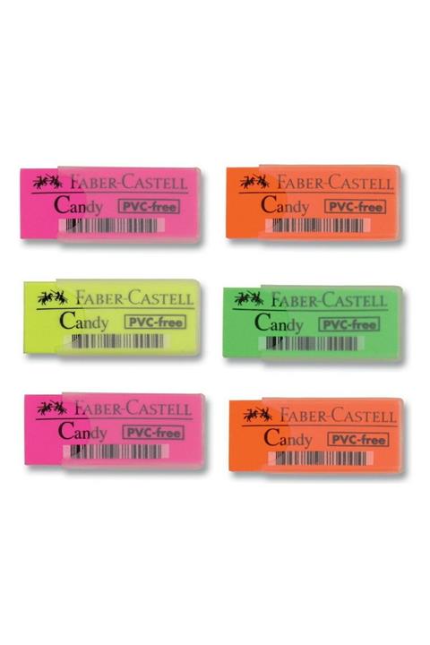 Faber Castell Faber Candy Renkli Silgi Plastik Kılıflı Büyük Boy (6 Adet)