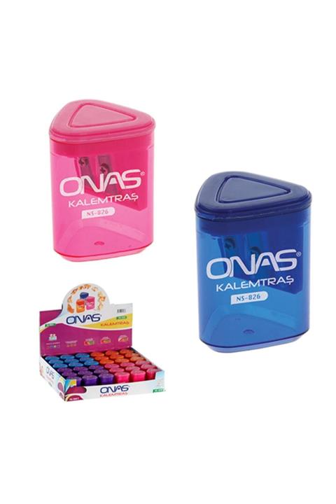 Onas Ns-826 Kalemtraş Plastik Çift Delikli Hazneli Şeffaf Renkler (36 Lı Kutu)