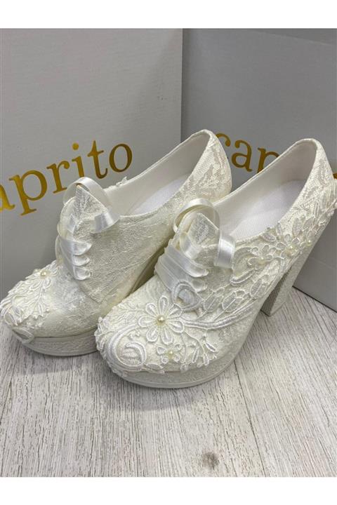 Caprito Kadın Tüllü İncili Yüksek Topuklu Platform  Ayakkabısı