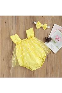 Little Honey Bunnies Sarı Papatya Desenli Tül Romper Ve Kurdele 2'li Set