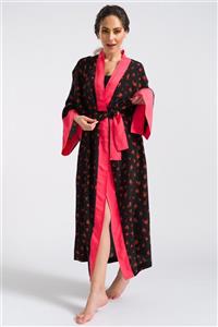 HOELO Kırmızı Çiçekli Siyah Kimono