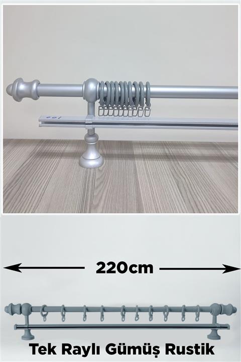Helezoni Gümüş Renkli Ahşap Rustik Askısı Tek Raylı Takımı