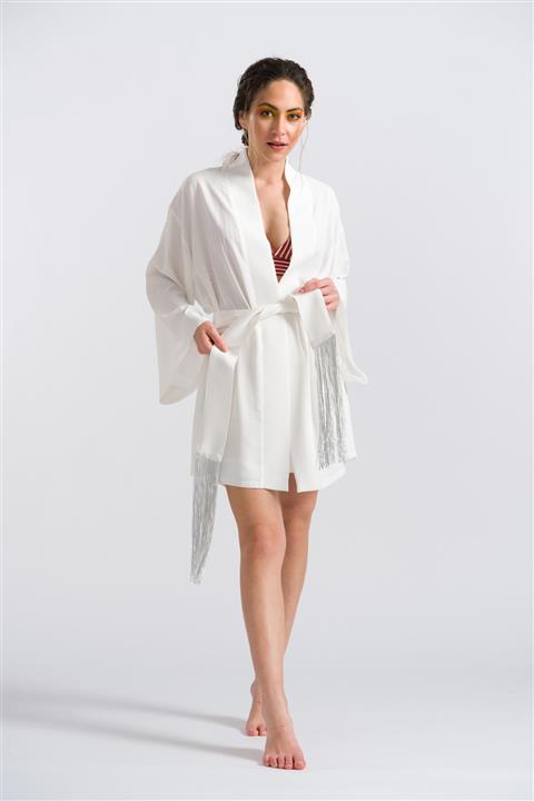 HOELO Beyaz Krep Kısa Kimono