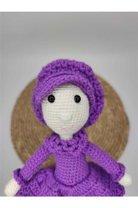 Betül Optik Amigurumi Mor Şapkalı Organik Örgü Oyuncak