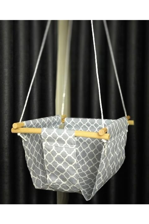 miniks Unisex Bebek Gri Ahşap Salıncak