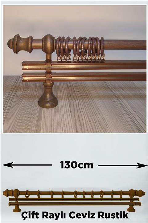 Helezoni Ceviz Renkli Ahşap Rustik Askısı Çift Raylı Takımı