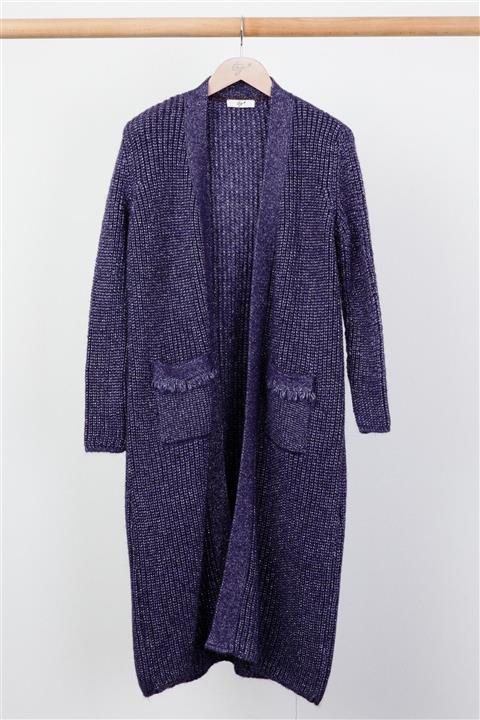 Tığ Triko Simli Hırka Mor