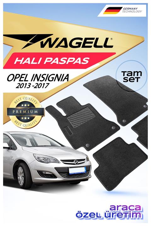 wagell Opel Insignia 2013-2017 Premium Oto Halı Paspas Seti - Siyah