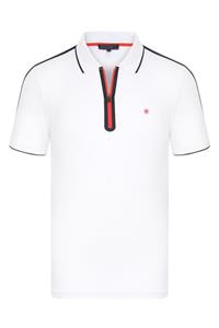 Felix Hardy Regular Fit, Beyaz, Yakası Ve Ribanası Lacivert-kırmızı Çizgili, Fermuarlı, Kısa Kollu Polo T-shirt