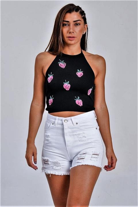 Keyifli Moda Kadın Beyaz Slim Fit Önü Yırtık Detaylı Jean Şort