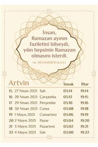 Yaprak Hediyelik Artvin Için 2021 Ramazan İmsakiyesi