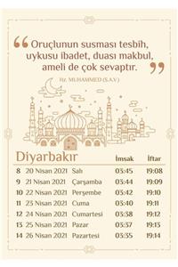 Yaprak Hediyelik Diyarbakır İçin 2021 Ramazan İmsakiyesi