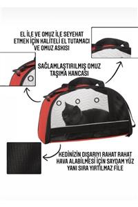 Tropheus çanta Kedi Köpek Taşıma Seyehat Omuz Ve El Çantası Fosforlu Çift Kapaklı Kırmızı